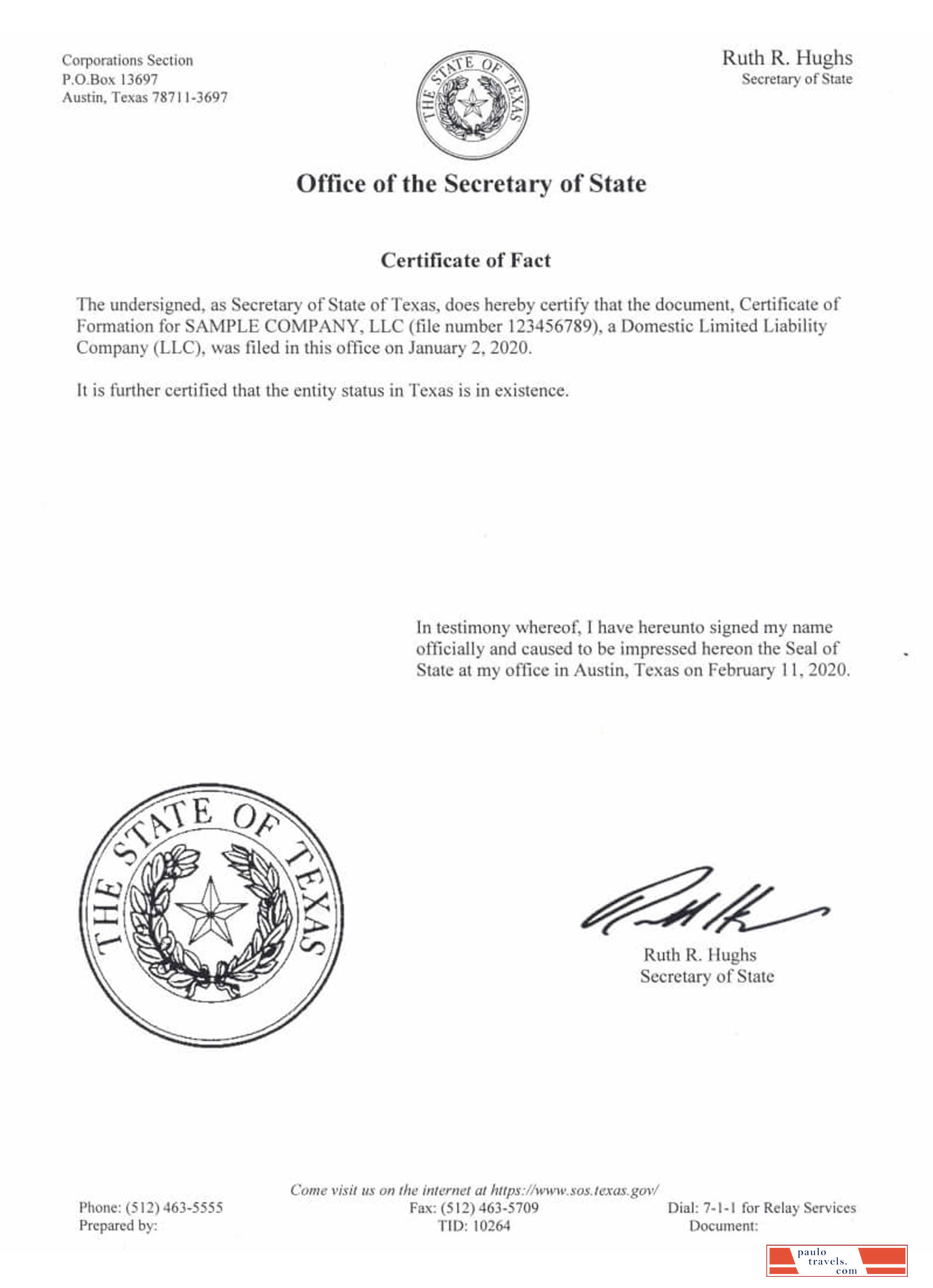 USA Texas certificate of good standing